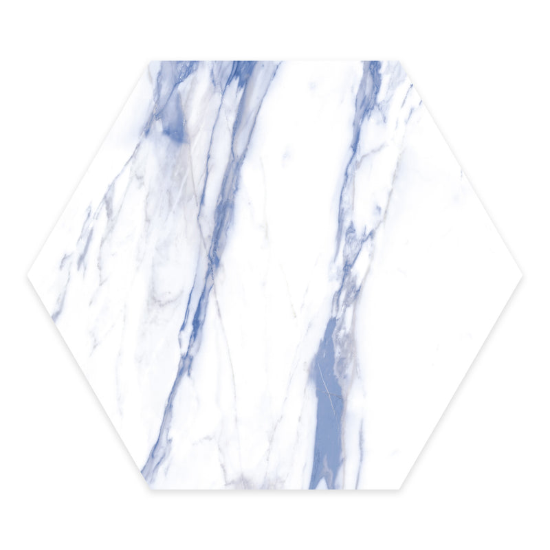 19x22 Hexagon Thassos White Blue Matte Porcelain Tile