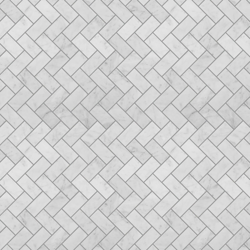 1x2 Italian Carrara Grande Herringbone Honed Carrara Marble Mosaic