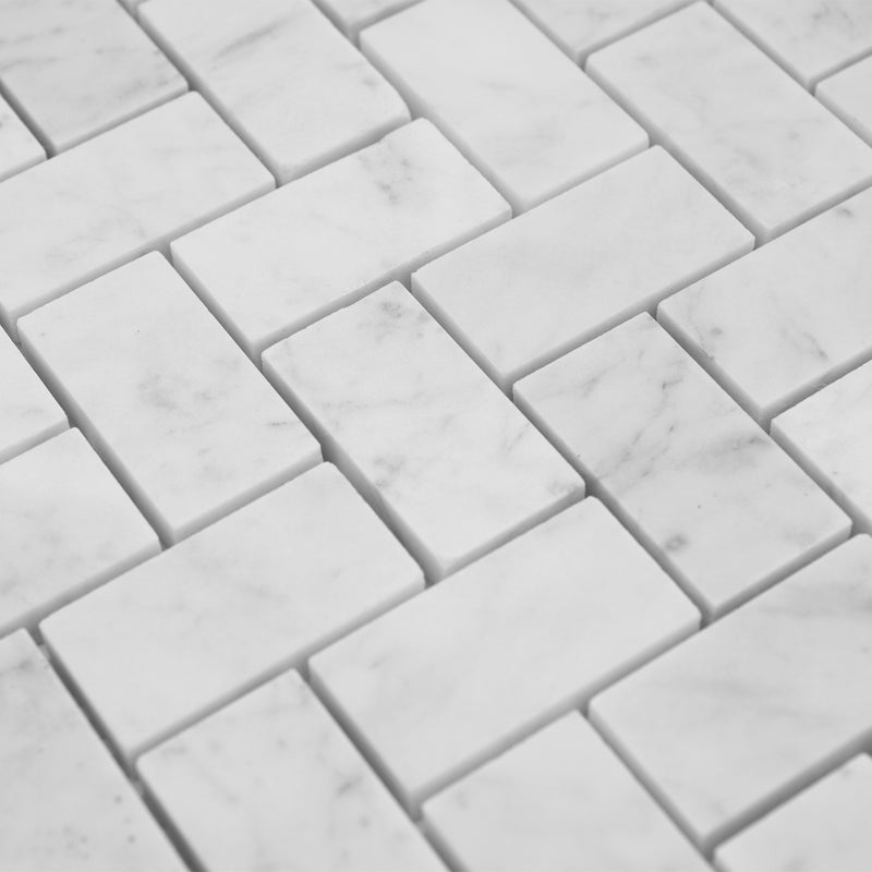 1x2 Italian Carrara Grande Herringbone Honed Carrara Marble Mosaic