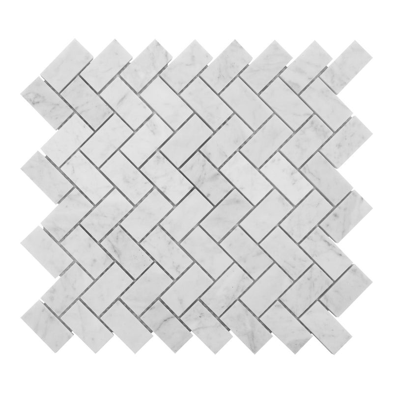 1x2 Italian Carrara Grande Herringbone Honed Carrara Marble Mosaic