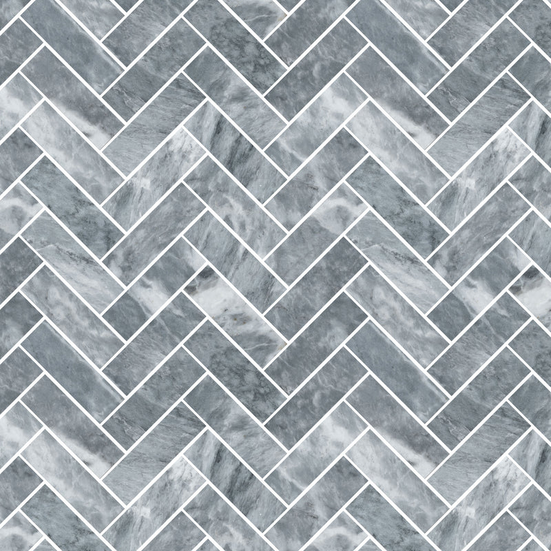 1.25X4 Herringbone Hydro Gray Brushed Marble Mosaic