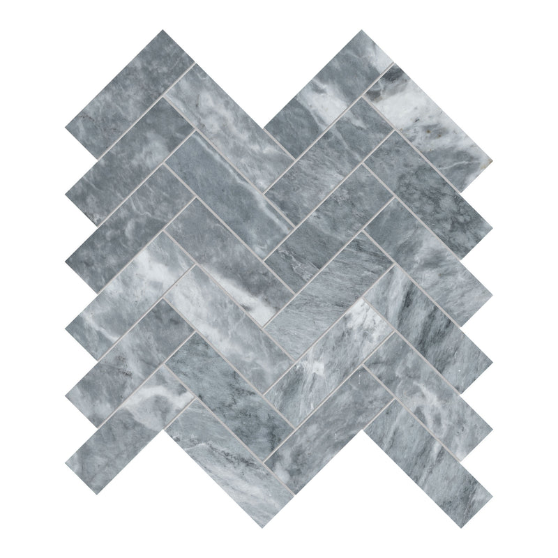 1.25X4 Herringbone Hydro Gray Brushed Marble Mosaic