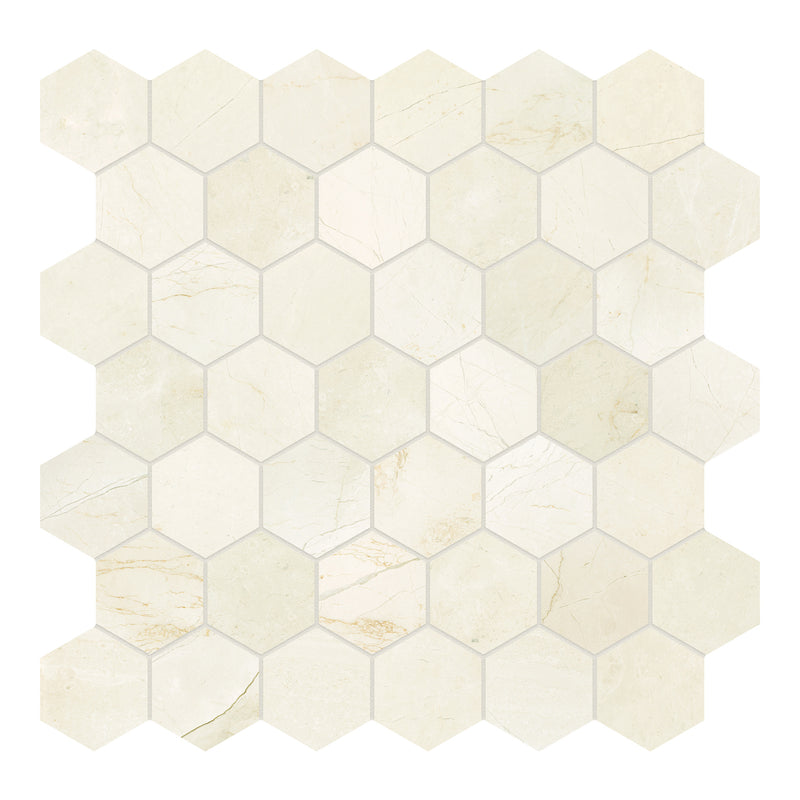 2" Ivory Beige Hexagon Honed Marble Mosaic