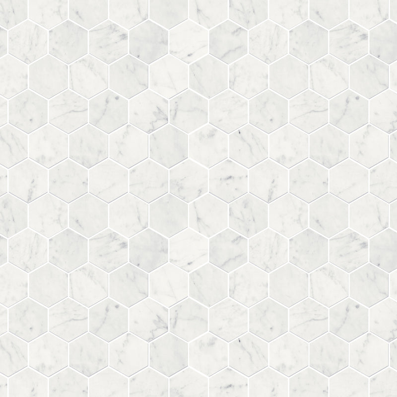 2X2 Hexagon Eternity White Polished Marble Mosaic