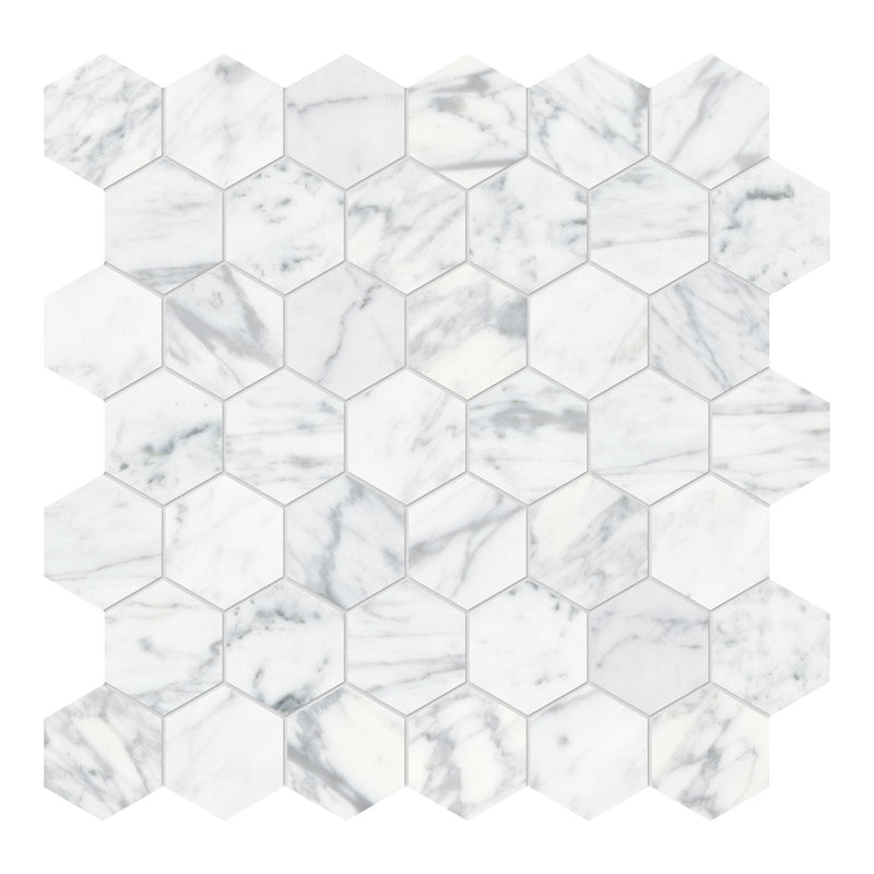 2x2 Silver Blanc Hexagon Honed Marble Mosaic