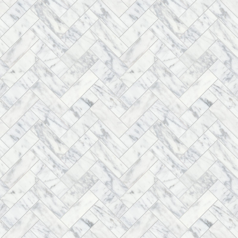 2x2 Silver Blanc Herringbone Honed Marble Mosaic