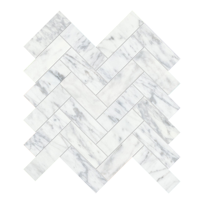 2x2 Silver Blanc Herringbone Honed Marble Mosaic
