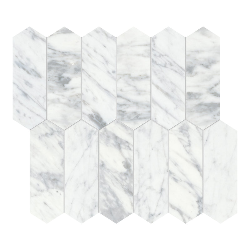 2x6 Silver Blanc Picket Honed Marble Mosaic