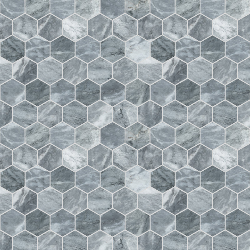 2X2 Hexagon Hydro Gray Brushed Marble Mosaic