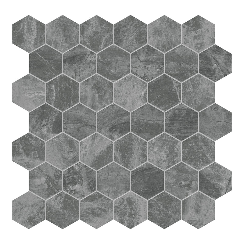 2X2 Hexagon Mystery Grey Brushed Marble Mosaic