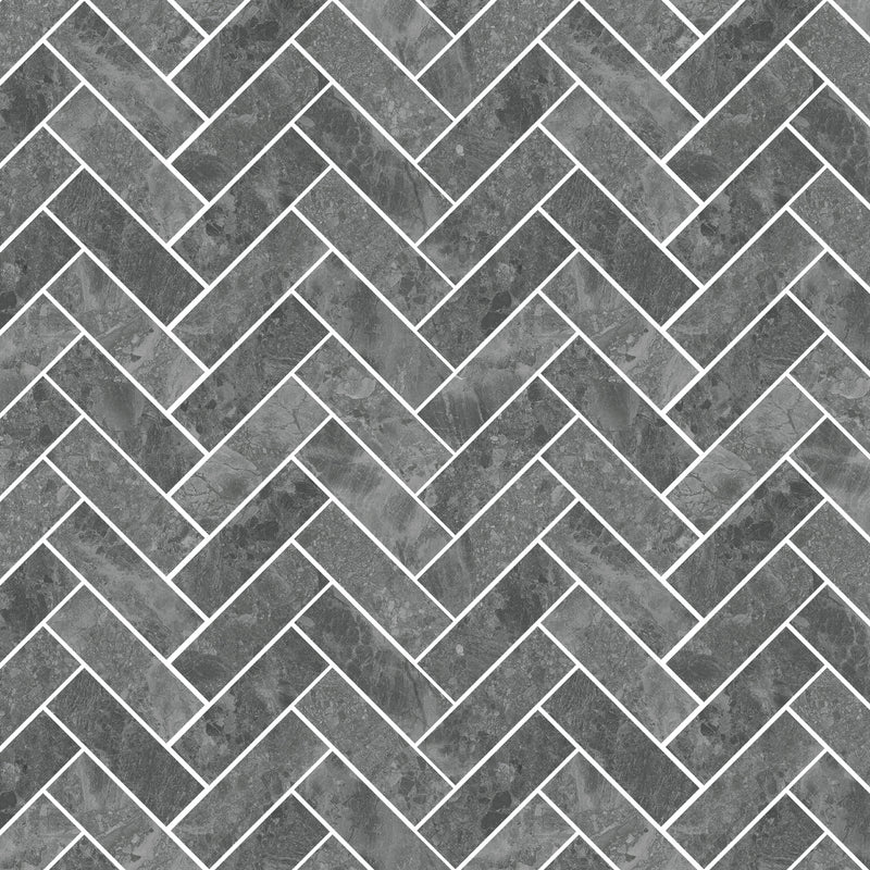1.25X4 Herringbone Mystery Grey Brushed Marble Mosaic