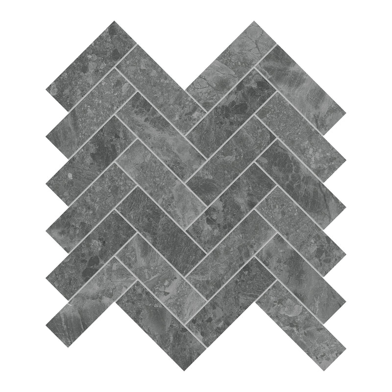 1.25X4 Herringbone Mystery Grey Brushed Marble Mosaic