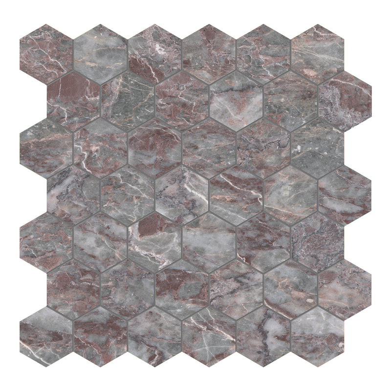 2X2 Hexagon Serene Wine Honed Marble Mosaic