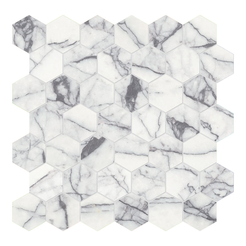 2X2 Hexagon Lilac Vector Honed Marble Mosaic