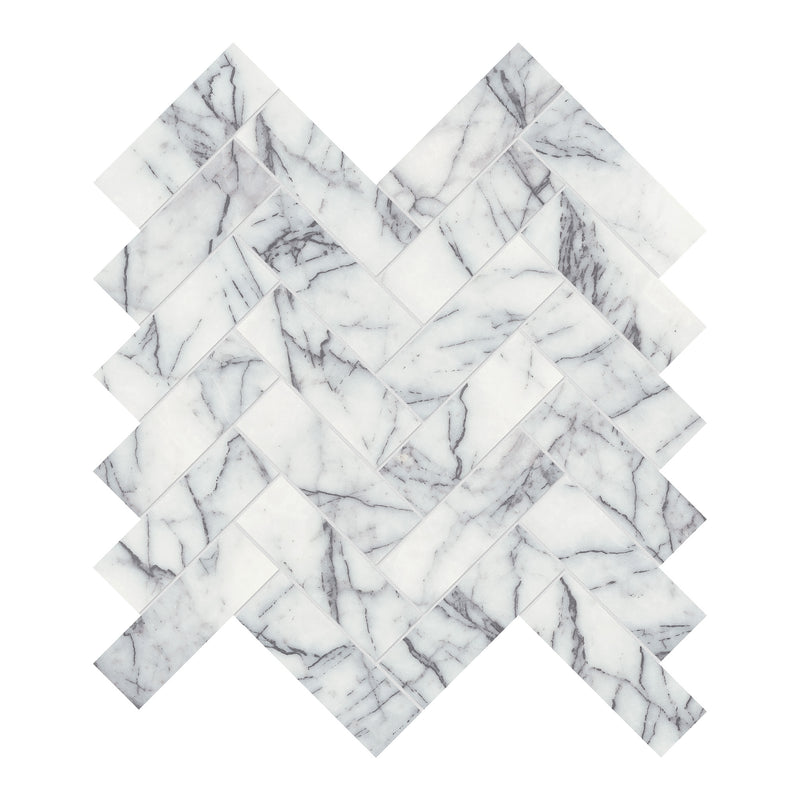 1.25X4 Herringbone Lilac Vector Honed Marble Mosaic