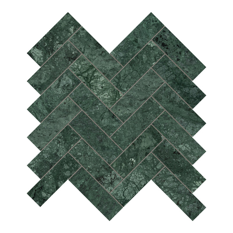 1.25x4 Emerald Empress Herringbone Polished Marble Mosaic