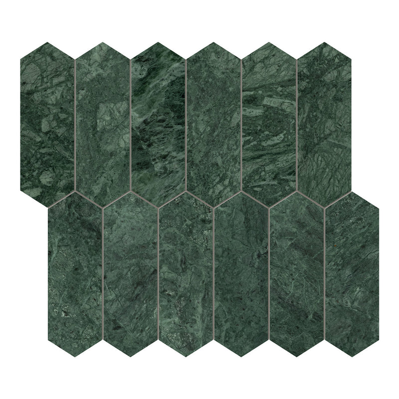 2x6 Emerald Empress Picket Polished Marble Mosaic
