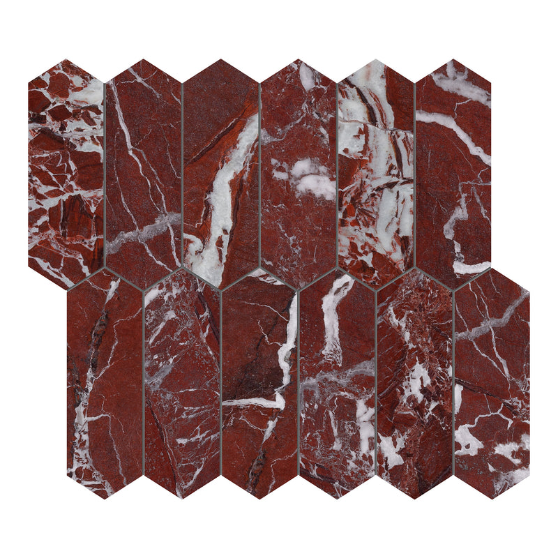 2x6 Rustic Ruby Picket Polished Marble Mosaic