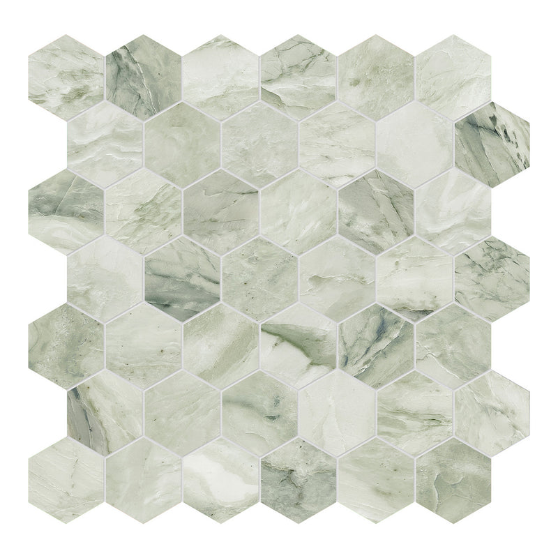 2x2 Verdant Silverado Hexagon Honed Marble Mosaic