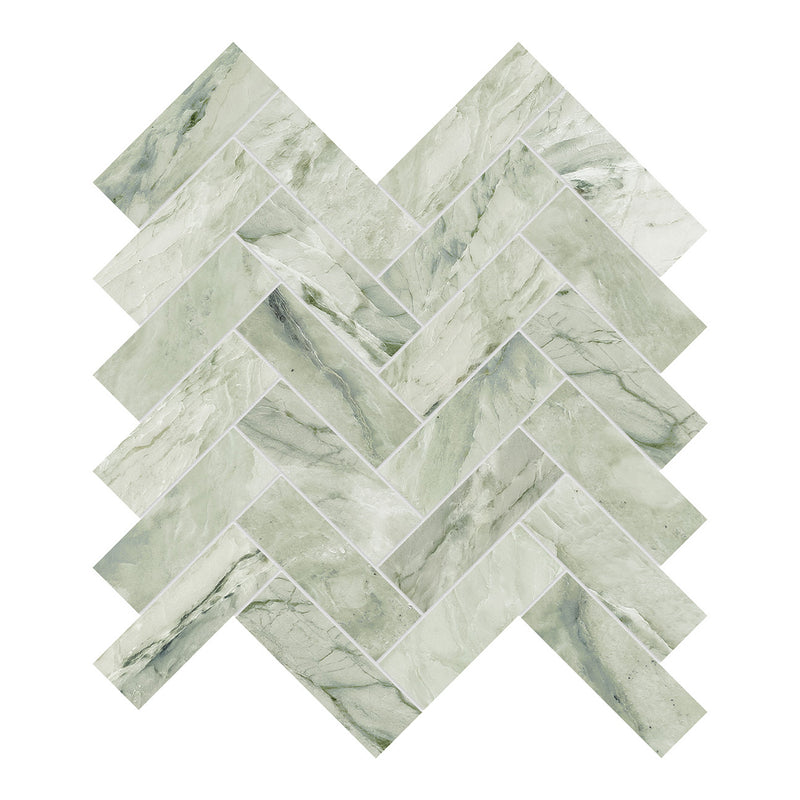 1.25x4 Verdant Silverado Herringbone Honed Marble Mosaic