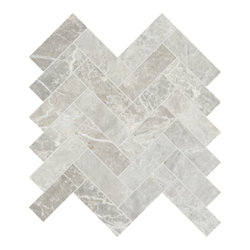 1.25x4 Nimbus Silverado Herringbone Honed Marble Mosaic