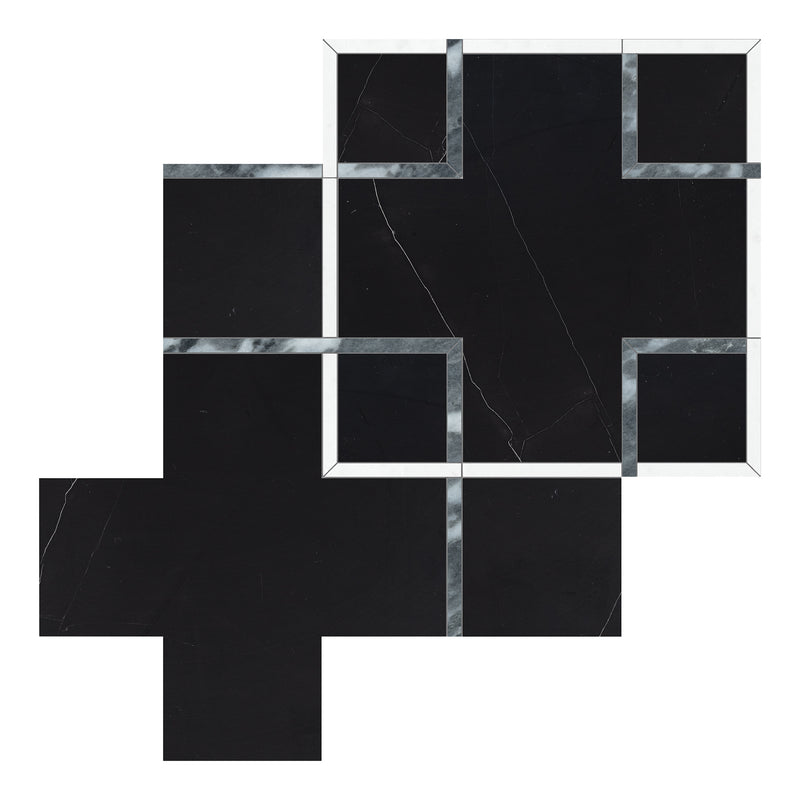 Celestia Puzzle Black Polished w/ Honed Accents Natural Stone Mosaic