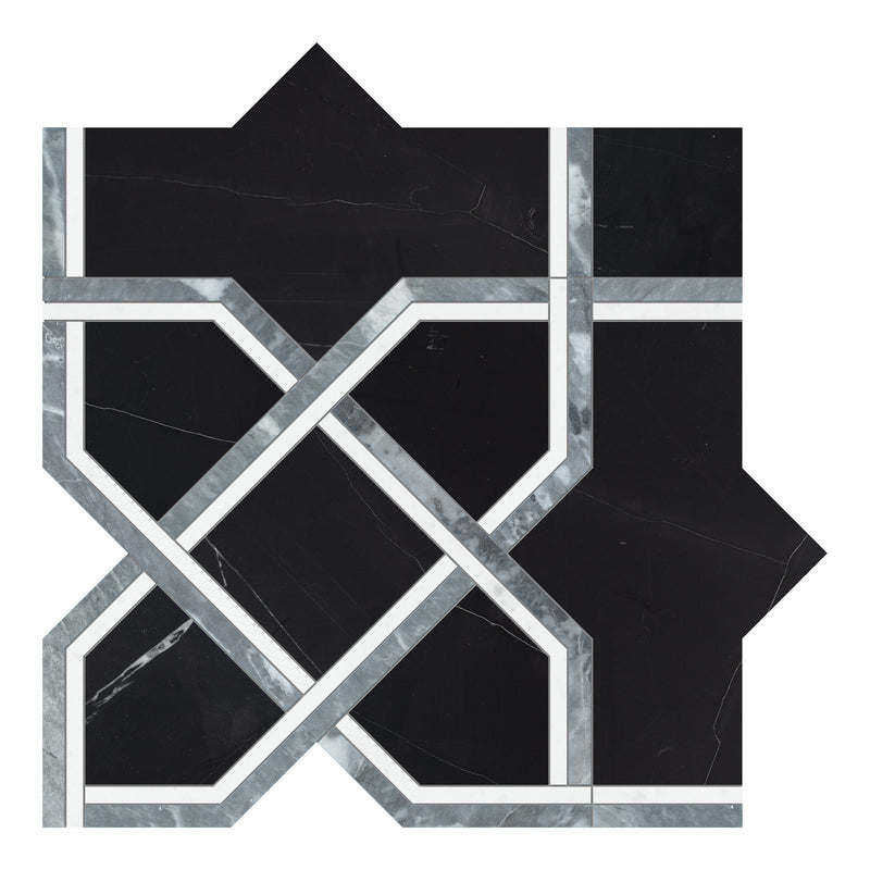 Celestia Cross Black Polished w/ Honed Accents Natural Stone Mosaic