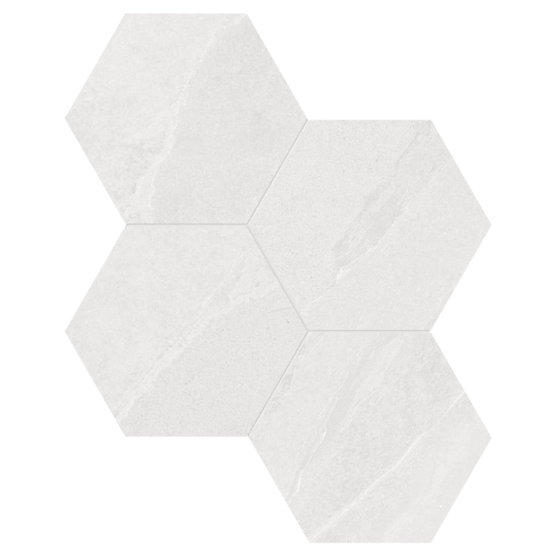 6" Hexagon Nevado Light Grey Porcelain Matte Mosaic