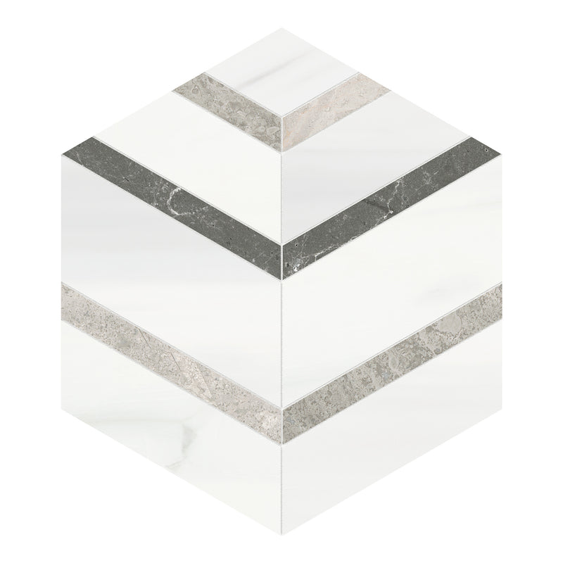 Celestia Hexagon Cloud Honed w/ Polished Accents Natural Stone Mosaic