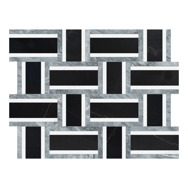 Celestia Tweed Black Polished w/ Honed Accents Natural Stone Mosaic