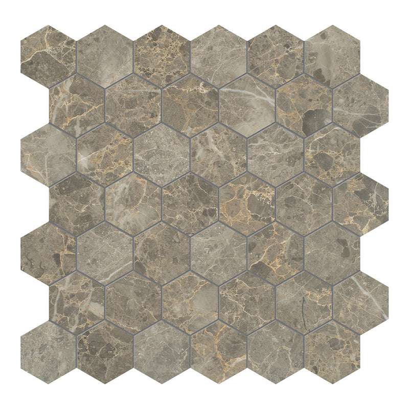 2x2 Graphite Velvet Hexagon Polished Marble Mosaic