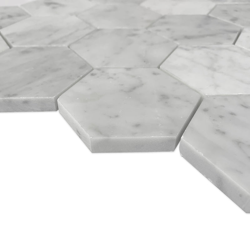 3x3 Italian Bianco Capri Hexagon Honed Marble Mosaic Final Sale