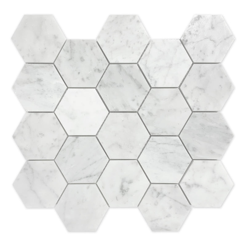 3x3 Italian Bianco Capri Hexagon Honed Marble Mosaic Final Sale