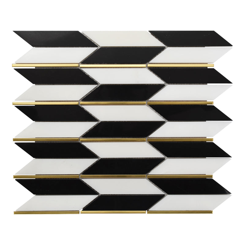 (Part A)Artistic Arrow Pearl White & Black Valentina with Gold Accent Marble Pol Mosaic Final Sal