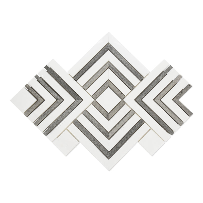 Art Deco Berlin Bianco Dolomite & Grey Marble Polished Mosaic