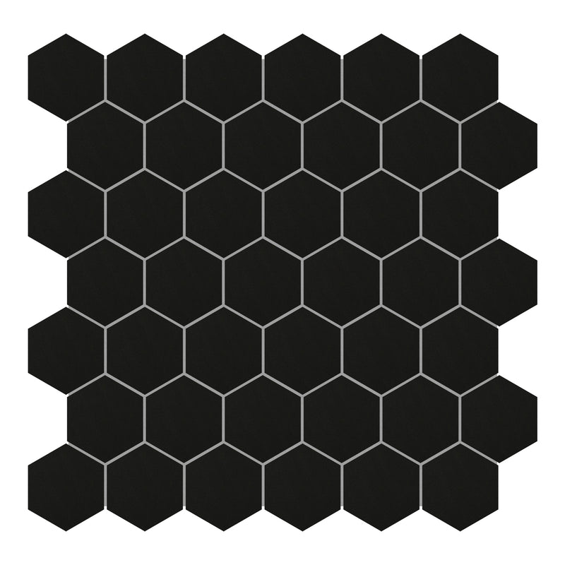 2x2 Solid Super Black Hexagon Matte Porcelain Mosaic