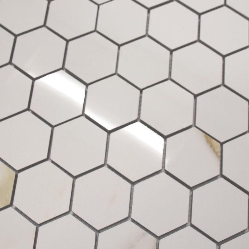 2x2 Calacatta Gold Hexagon Polished Porcelain Mosaic