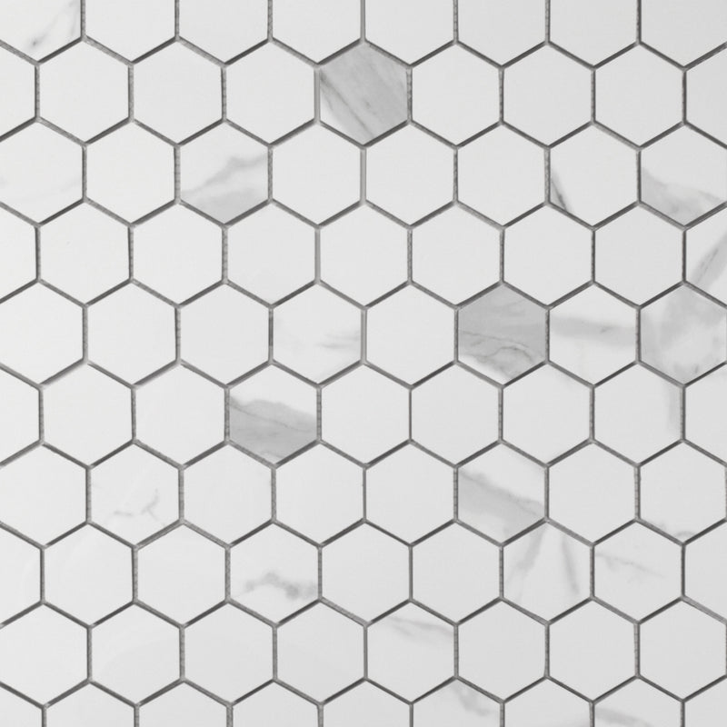 2x2 La Mallorca Milano Bianco Hexagon Polished Porcelain Mosaic