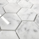 2x2 Italian Carrara Mundo Hexagon Marble Polished Mosaic Final Sale