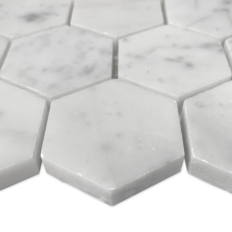 2x2 Italian Carrara Mundo Hexagon Marble Polished Mosaic Final Sale