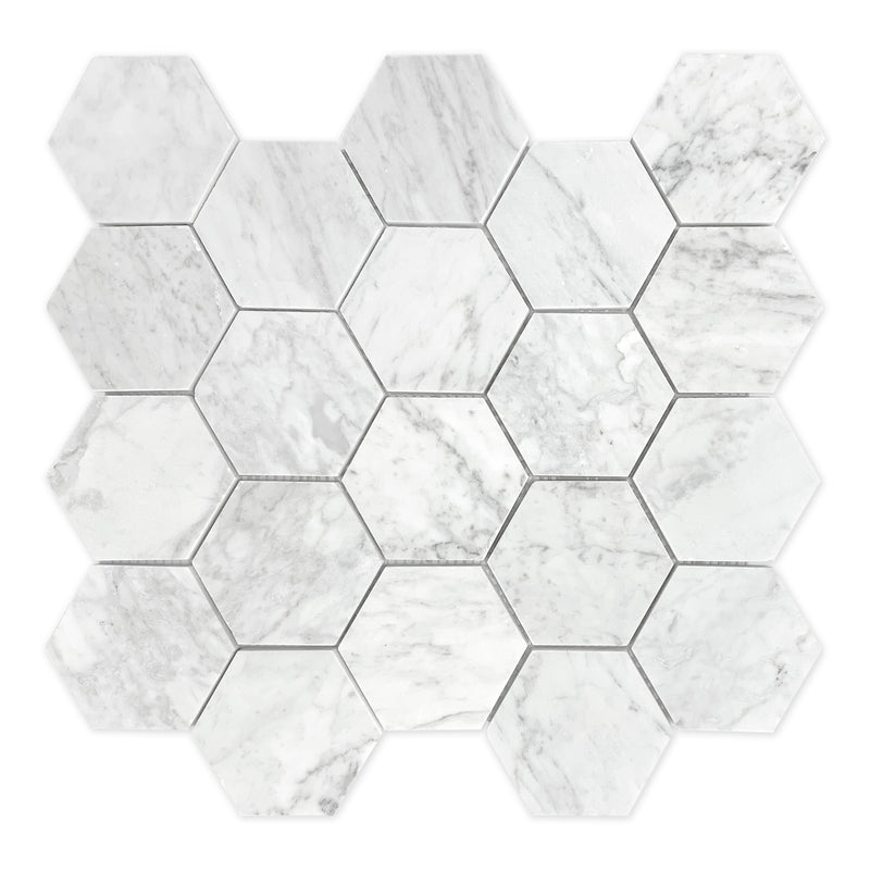 3x3 Italian Carrara Mundo Hexagon Marble Polished Mosaic Final Sale