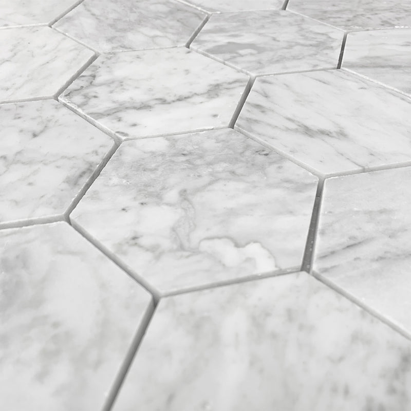 3x3 Italian Carrara Mundo Hexagon Marble Polished Mosaic Final Sale