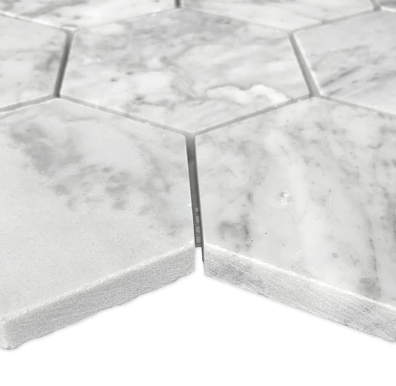 3x3 Italian Carrara Mundo Hexagon Marble Polished Mosaic Final Sale