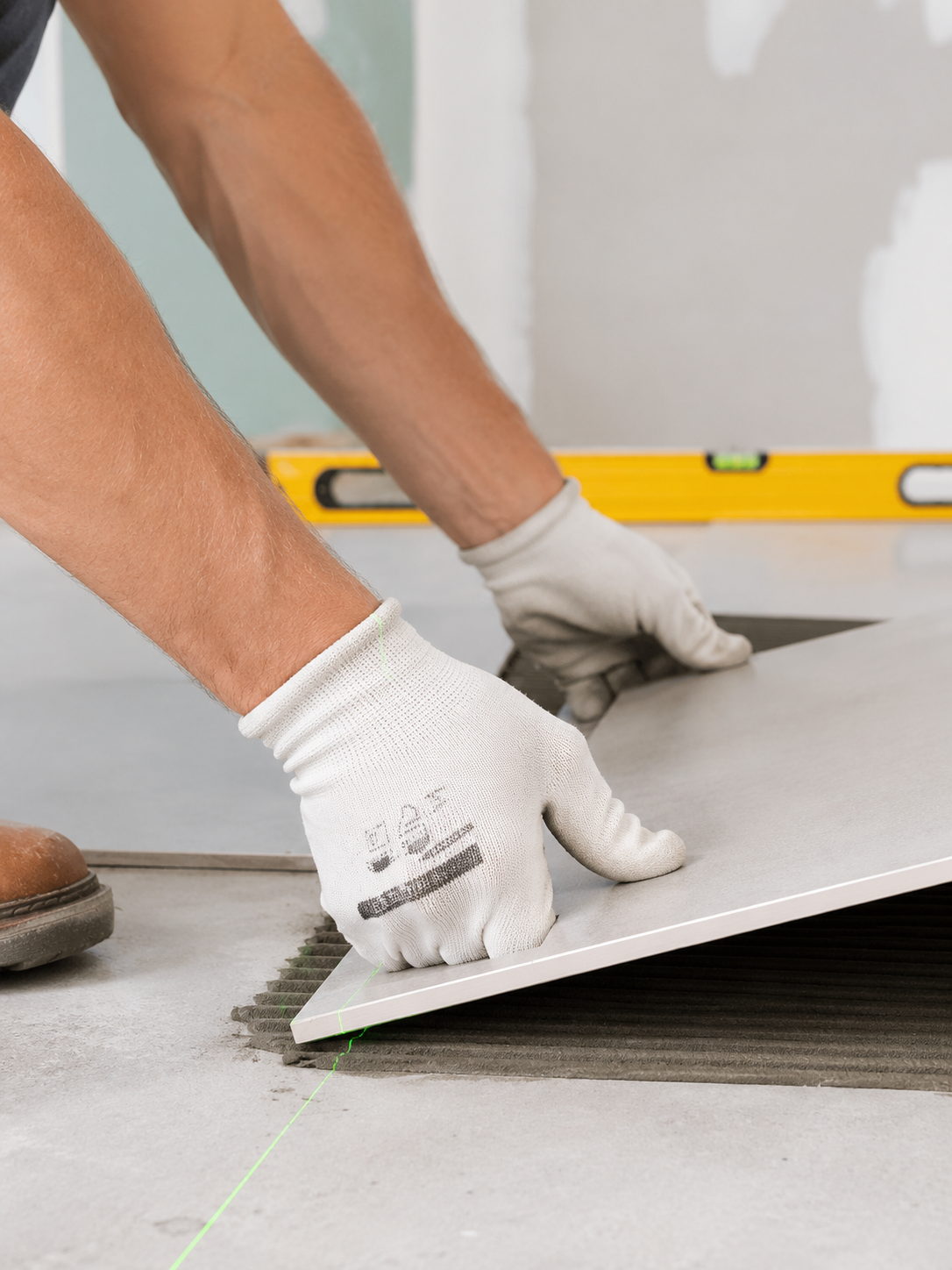 Contractor or designer comparing tile and flooring samples for a Willowdale project