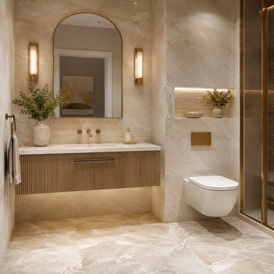 Warm stone look tile in a Milton home