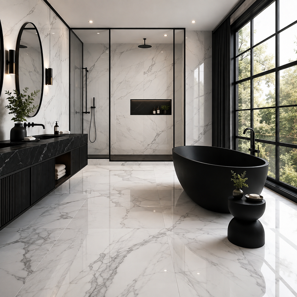 Marble look tile for a Whitby renovation