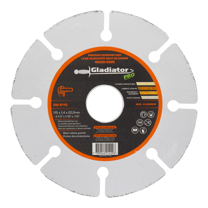 115x1.4x22.2 mm Gladiator Pro Premium Diamond Disc for Wood DM8115