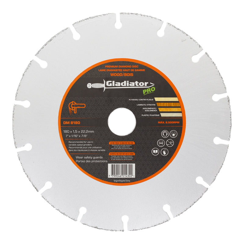 180x1.5x22.2 mm Gladiator Pro Premium Diamond Disc for Wood DM 8180