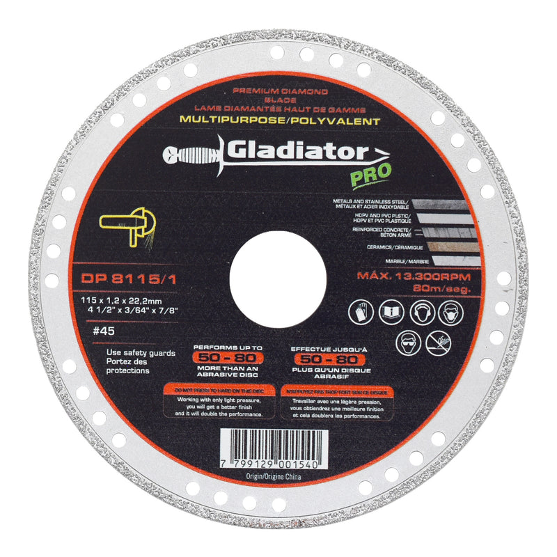115x1.2x22.2 mm Gladiator Pro Premium Diamond Blade Multipurpose DP 8115/1