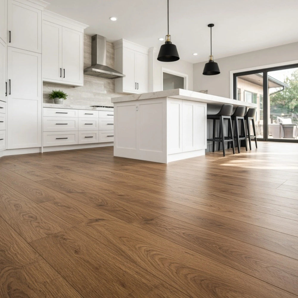 Wood-look vinyl flooring in an Amherst entry or basement